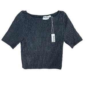 Womens Faux Leather Pleat Crinkle Crop Top Sz Small Edgy Alternative